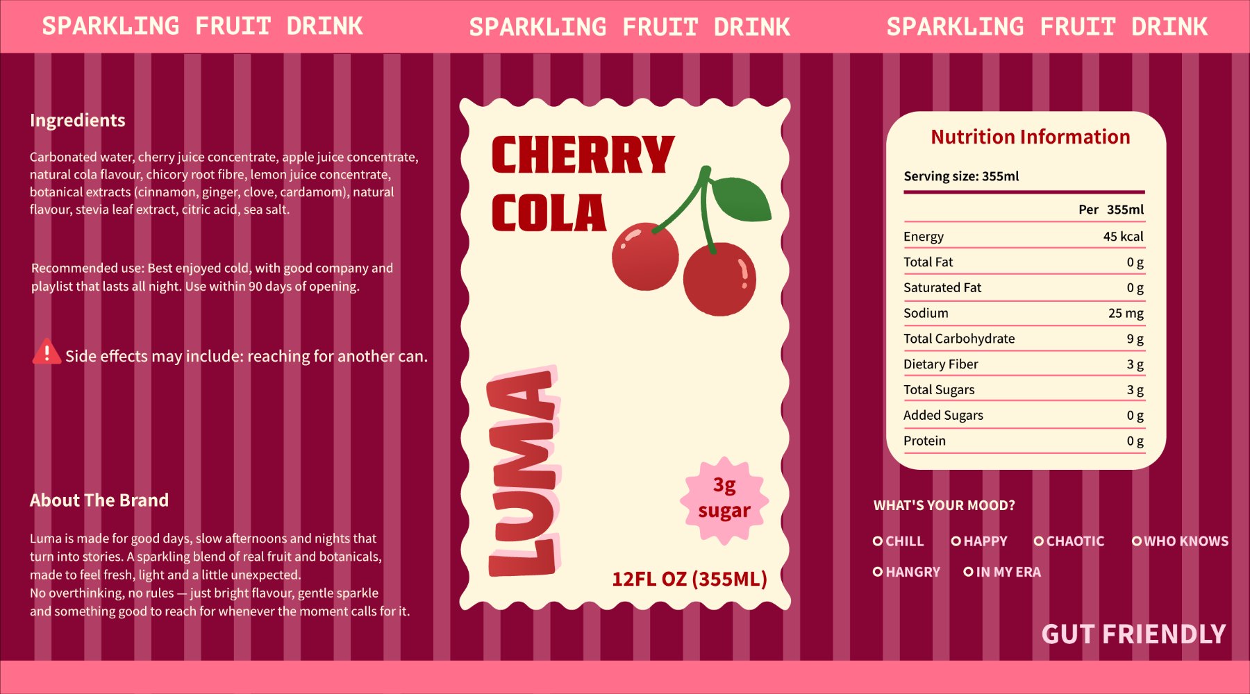 Luma Cherry Cola can label design
