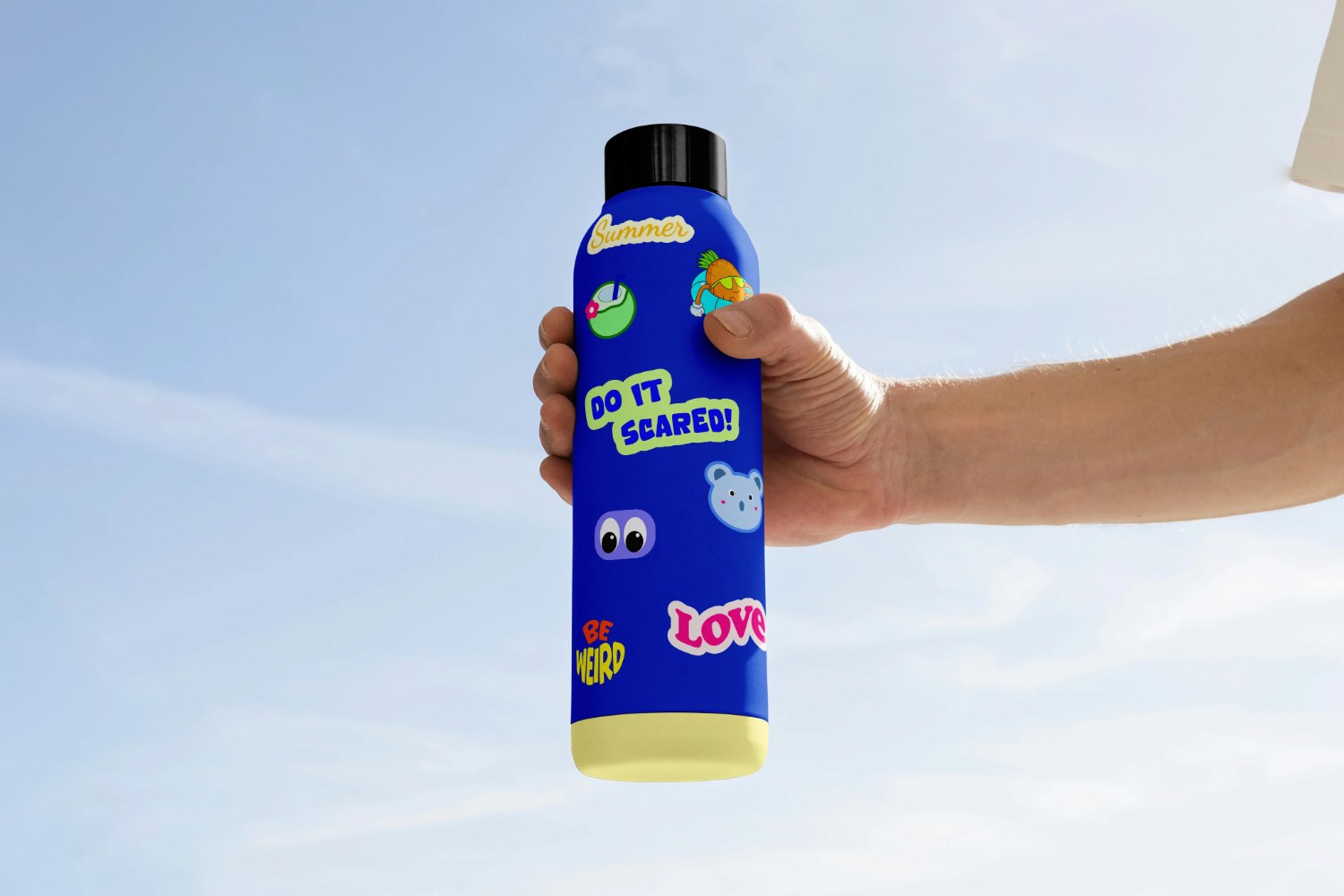 Sticker on water bottle, sky design