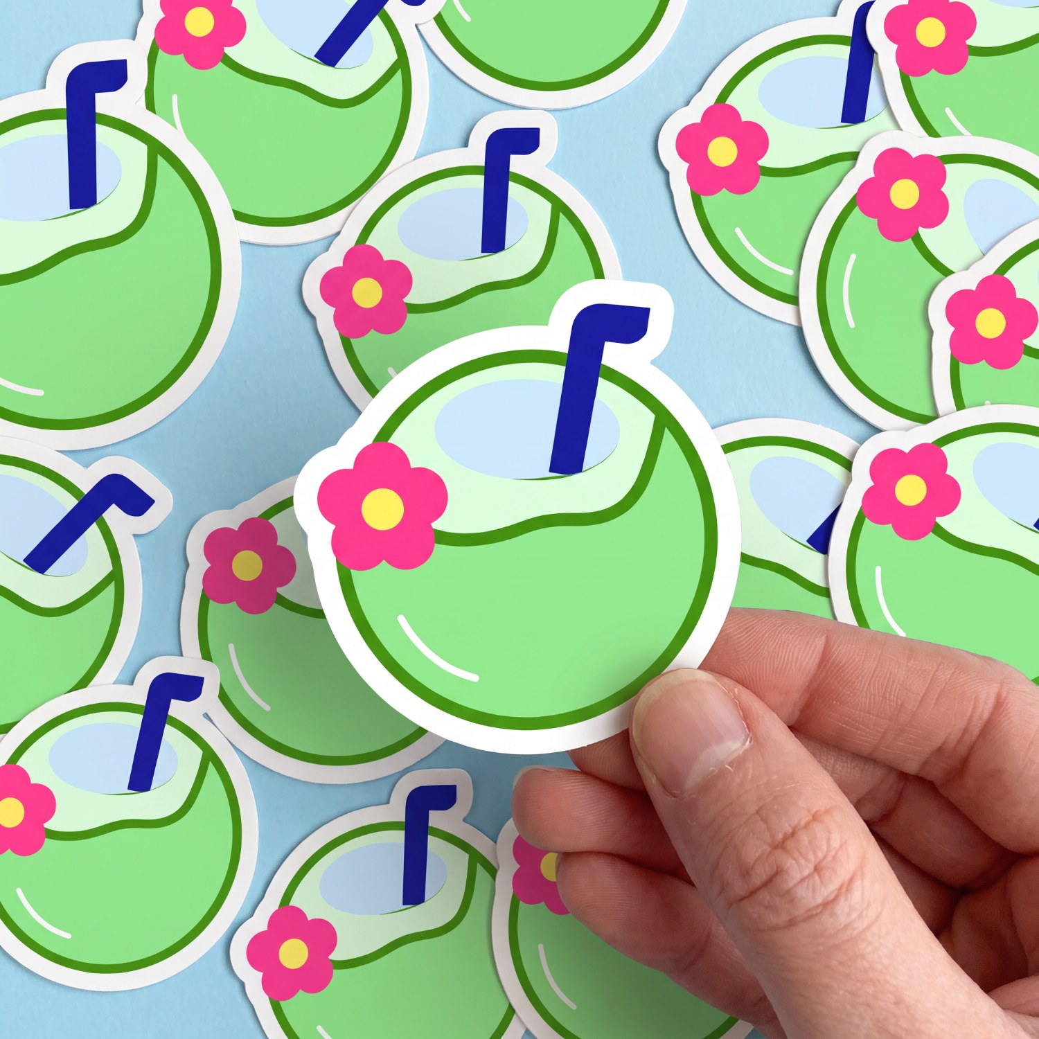 Coconut-themed sticker illustration