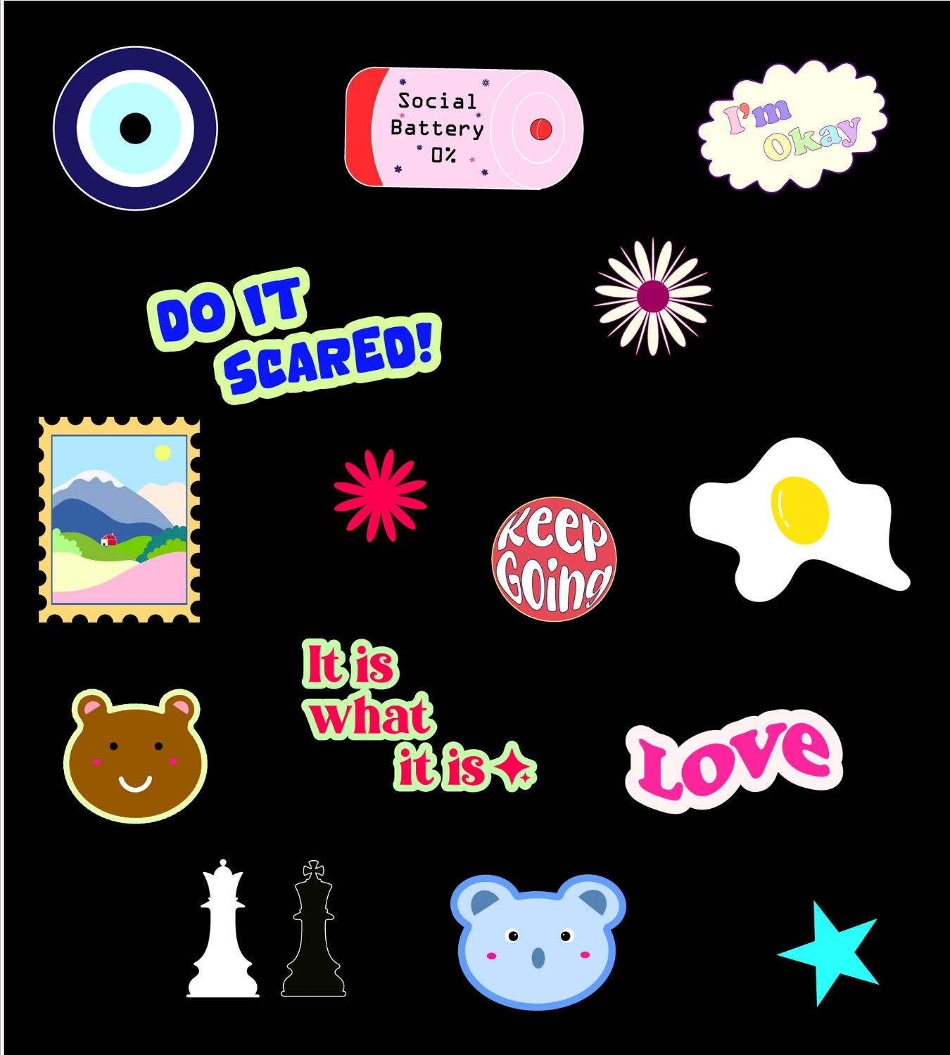Sticker sheet design, black