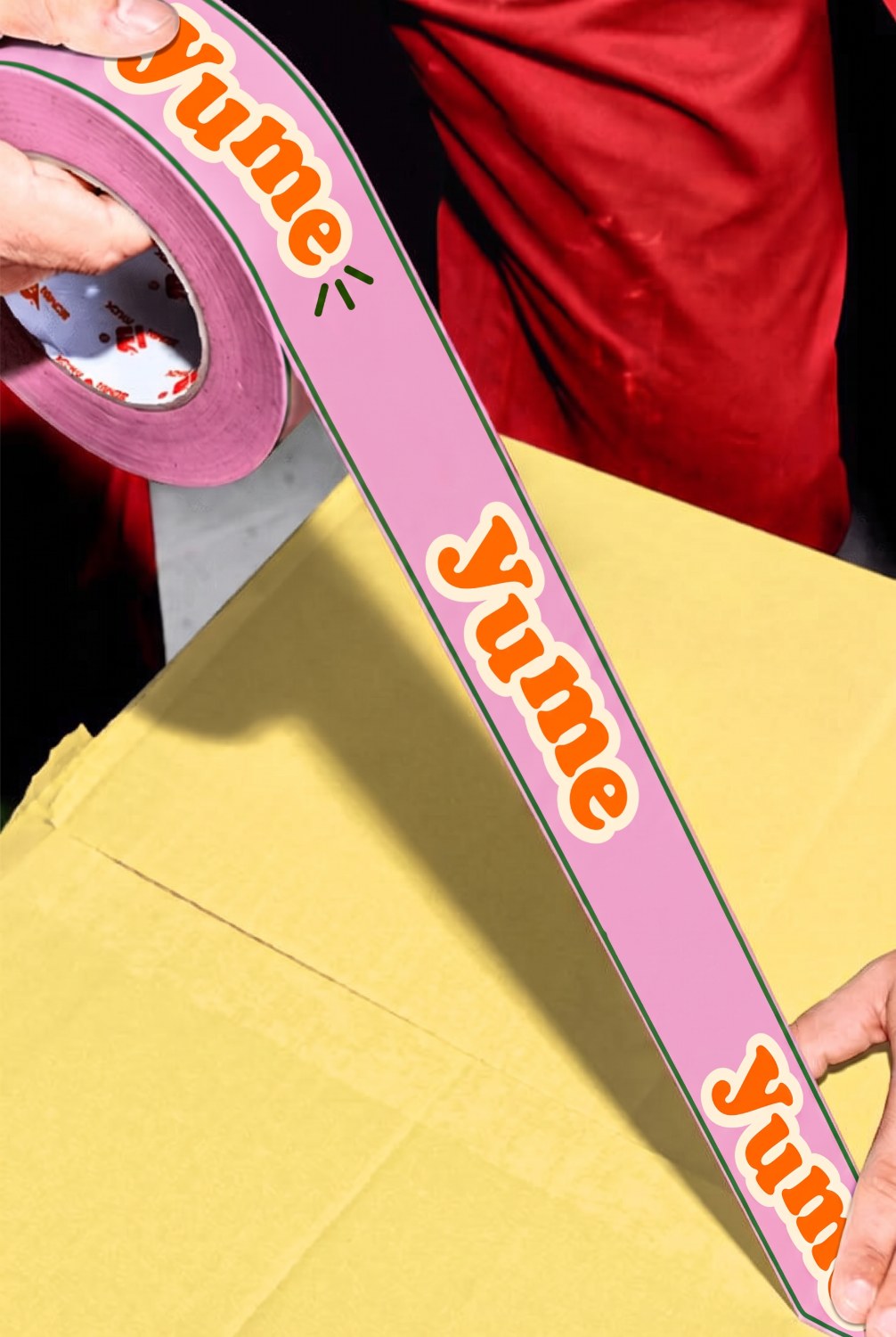Yume branded packing tape on box